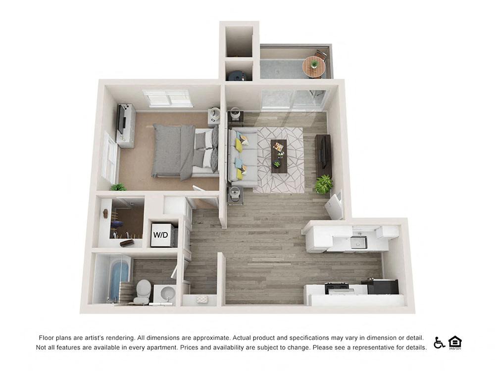 One bedroom one bathroom Floor Plan