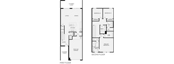 A floor plan of a two-story home with labeled rooms and features.