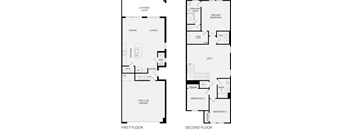 A black and white floor plan of a two-story house.