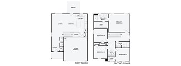 A black and white floor plan of a two-story house.