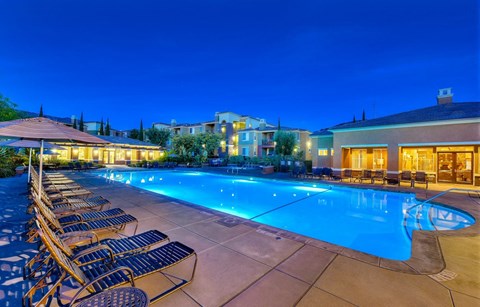 the swimming pool at night at our hotel