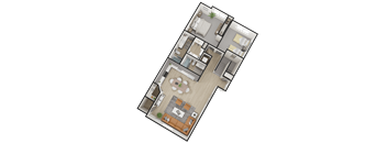 a 3d floor plan of a home with a bedroom and a living room