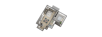 a 3d floor plan of a house with a bedroom and a living room