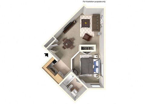 3d floorplan at Village Square, La Jolla, 92037