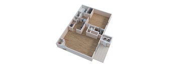 an overhead view of a 3d floor plan of a home