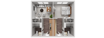 A series of images showing different views of a small, modern bathroom.