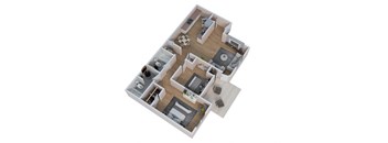 a 3d floor plan of a home with a bedroom and a living room