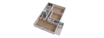 an overhead view of a 3d floor plan of a home