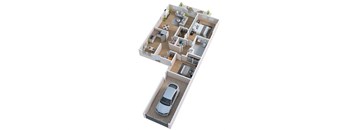the bedroom floor plan of a 3d house with a car