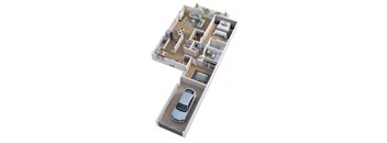 the 3d floor plan of a house with a car