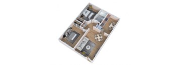 a 3d floor plan of a home with a bedroom and a living room