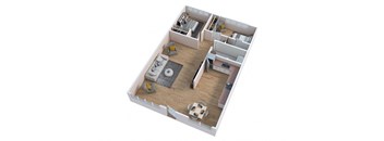 a 3d floor plan of a home with a bedroom and living room