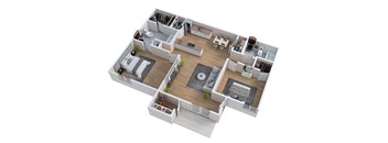 a 3d floor plan of a house with a bedroom and a living room