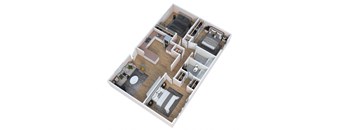 a 3d floor plan of a home with a bedroom and living room