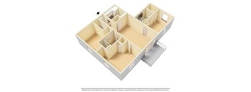 A 3D diagram of a house layout with a staircase on the right side.