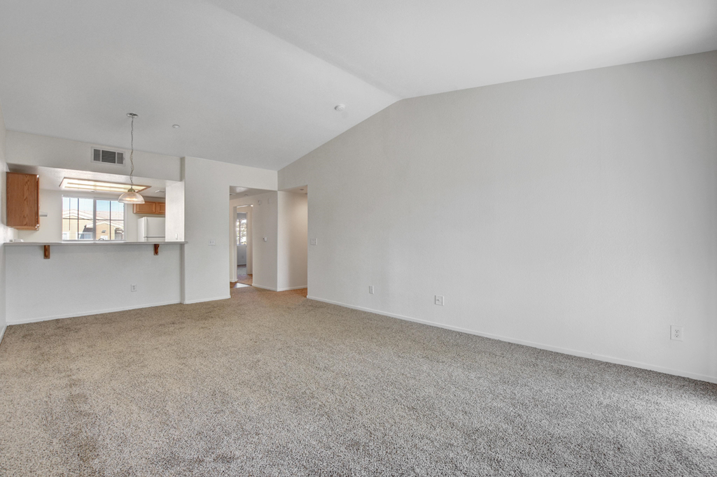 Carpeted Living Area a spacious living room with white walls and carpet