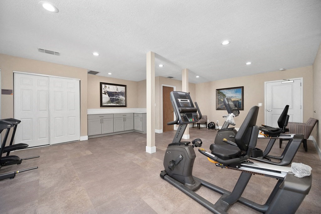 a home gym with treadmills and elliptical trainers