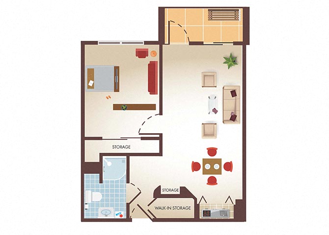 One Bedroom One Bathroom Floor Plan at Legacy Hills at Poway, Poway