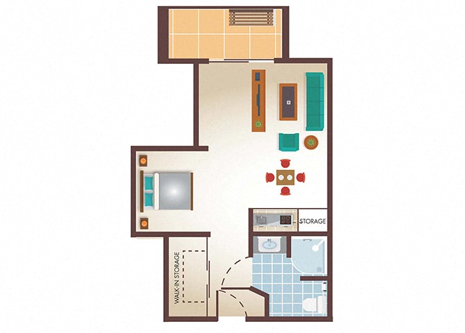 Studio With Alcove Floor Plan at Legacy Hills at Poway, Poway, 92064