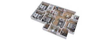 3d floor plan of a home with a bedroom and a living room