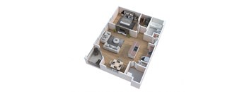 a 3d floor plan of a home with a bedroom and living room
