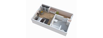 a floor plan of a small apartment with a bedroom and a living room
