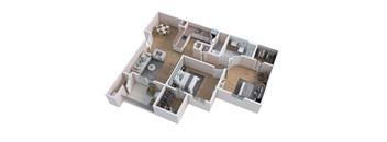 a 3d floor plan of a house with a bedroom and a living room
