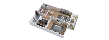 an overhead view of a house with a bedroom and a living room at Foxcroft Apartments, Tampa, 33614