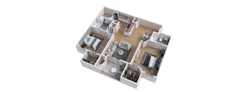 a 3d floor plan of a home with a bedroom and living room
