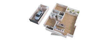 a floor plan of a house with a car and a garage