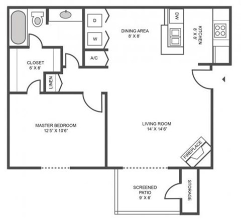 1 bed 1 bath Floor Plan at Jasmine Creek Apartments, Pensacola