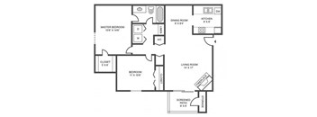 2 bed 1 bath Floor Plan at Jasmine Creek Apartments, Florida