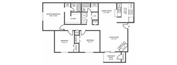 3 bed 2 bath Floor Plan at Jasmine Creek Apartments, Pensacola, FL, 32514
