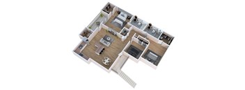 a 3d floor plan of a home with a bedroom and a living room