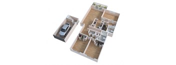 3d floor plan of a house with a car and a garage