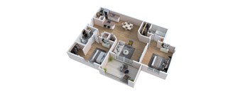 a 3d floor plan of a house with a bedroom and a living room
