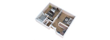 a conceptual drawing of a bedroom with a bathroom and a living room