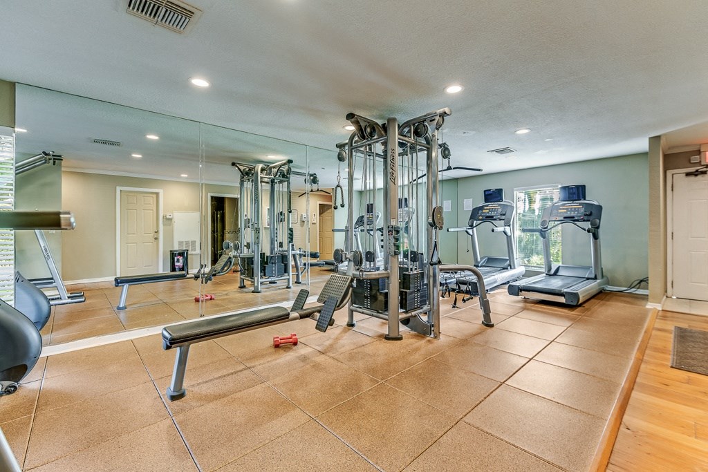 the gym has plenty of equipment for your workouts