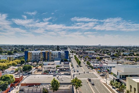 an aerial view of the city