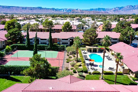 a view of the tennis court from the roof of a building