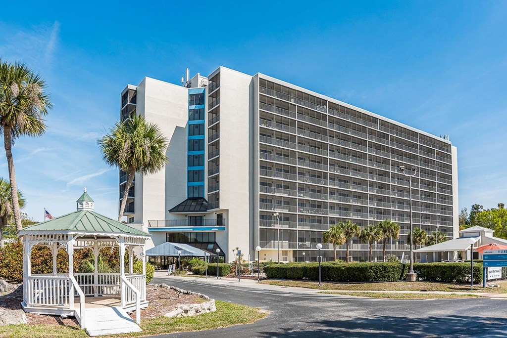 a building with a gazebo in front of it