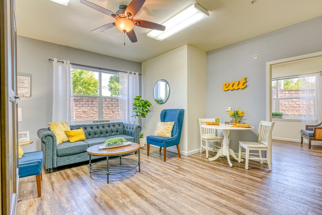 living room with dining area and lounge area