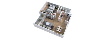 a 3d floor plan of a home with a bedroom and a living room