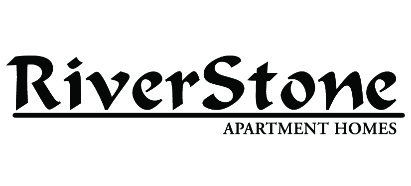 A black and white logo for RiverStone Apartment Homes.