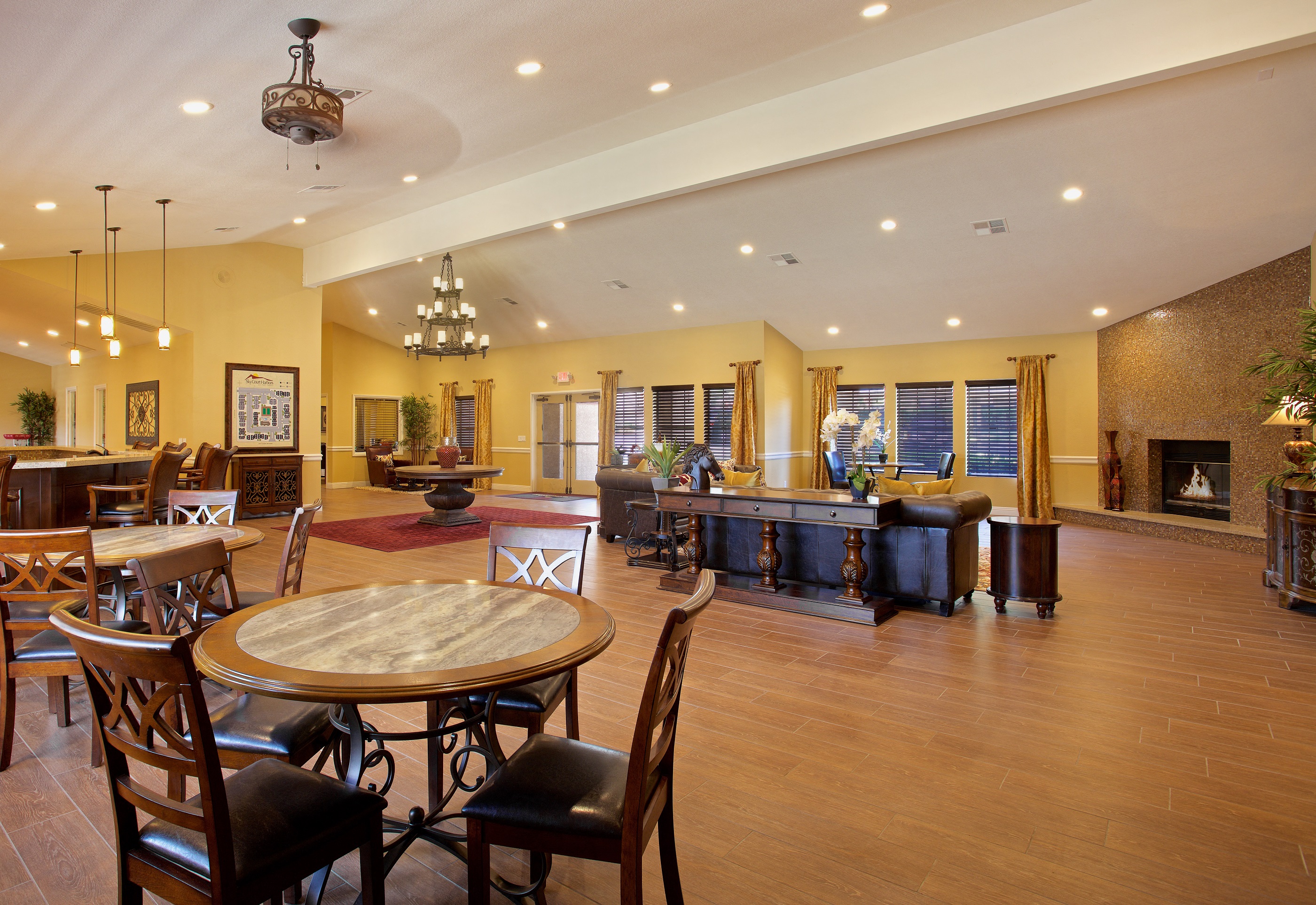Fireplace, Reception Area In Clubhouse at Sky Court Harbors at The Lakes Apartments, Nevada, 89117
