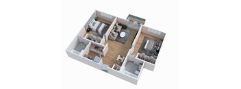 a 3d floor plan of a house with a bedroom and a living room