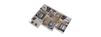 a 3d floor plan of a house with a bedroom and a living room