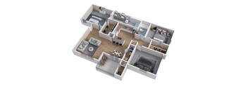 a 3d floor plan of a house with a bedroom and a living room