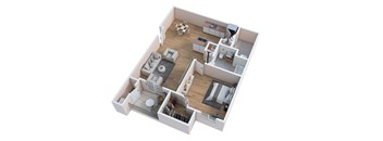 a 3d floor plan of a home with a bedroom and a living room