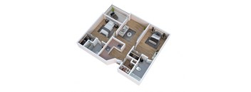 a 3d floor plan of a home with a bedroom and a living room